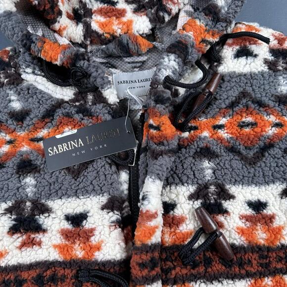 Sabrina Lauren Jacket Womens LRG Rust Gray Aztec Hook Loop High Pile Fleece NWT - Picture 3 of 8